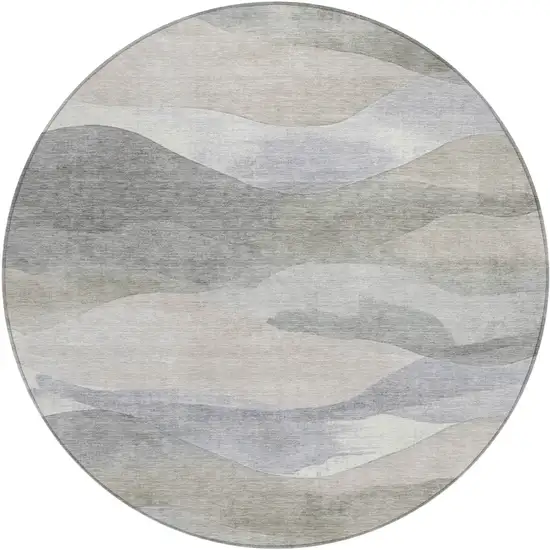 8' Beige And Gray Round Abstract Washable Indoor Outdoor Area Rug Photo 1