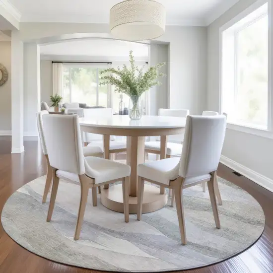 8' Beige And Gray Round Abstract Washable Indoor Outdoor Area Rug Photo 6