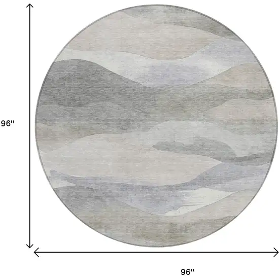 8' Beige And Gray Round Abstract Washable Indoor Outdoor Area Rug Photo 9
