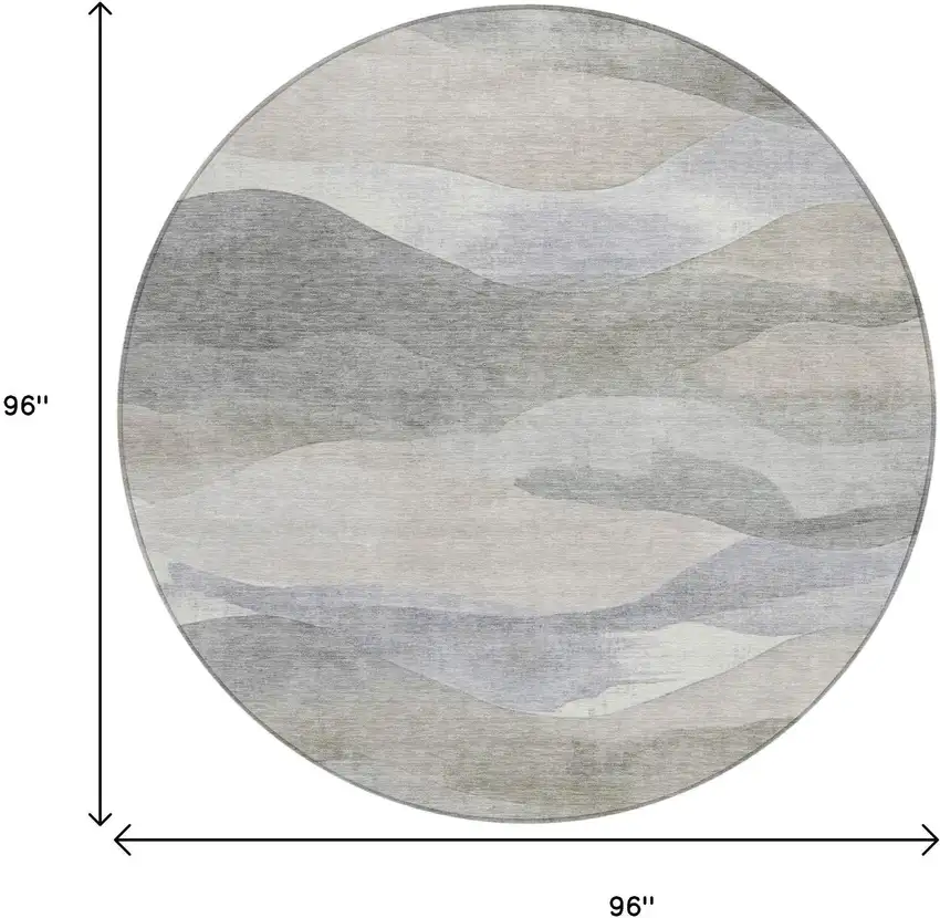 8' Beige And Gray Round Abstract Washable Indoor Outdoor Area Rug Photo 9
