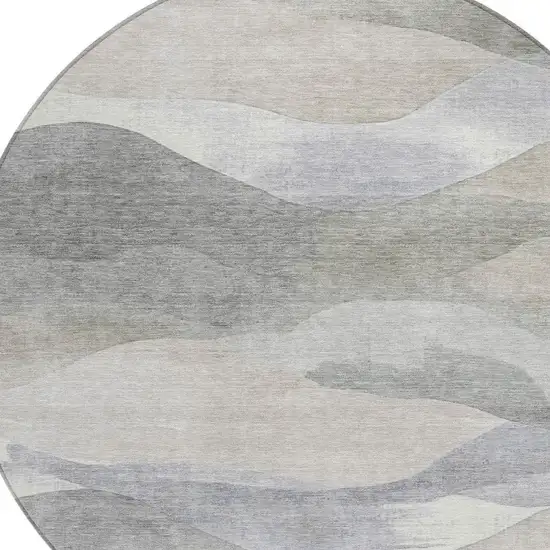 8' Beige And Gray Round Abstract Washable Indoor Outdoor Area Rug Photo 8