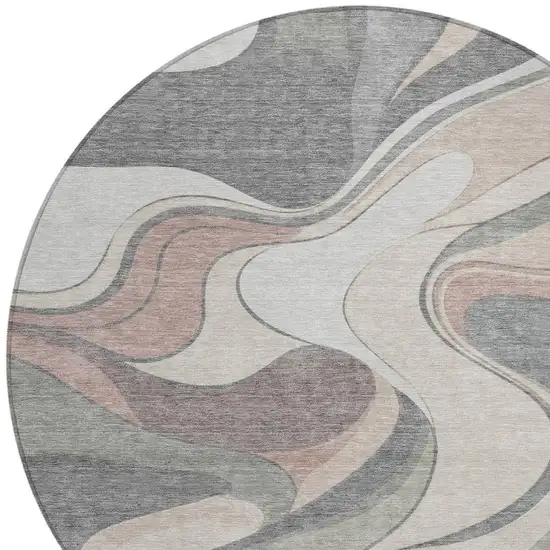 8' Beige And Gray Round Abstract Washable Indoor Outdoor Area Rug Photo 6