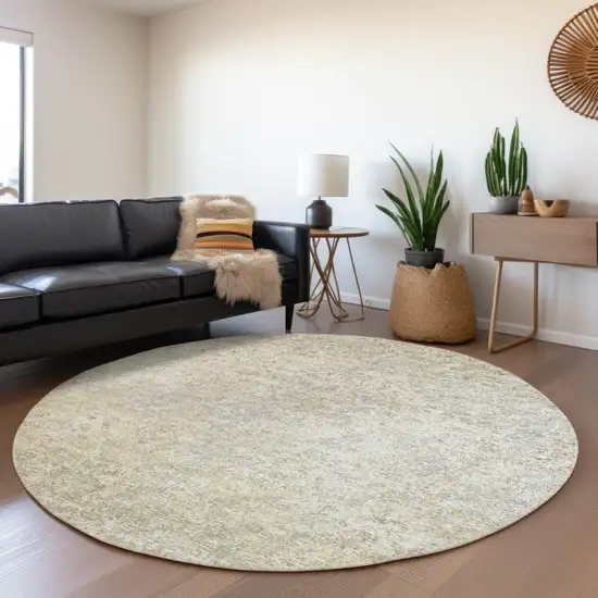 8' Beige And Gray Round Abstract Washable Indoor Outdoor Area Rug Photo 7
