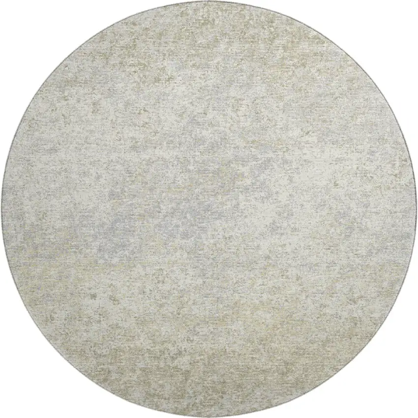 8' Beige And Gray Round Abstract Washable Indoor Outdoor Area Rug Photo 2