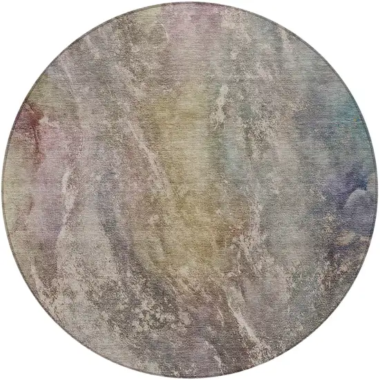 8' Beige And Gray Round Abstract Washable Indoor Outdoor Area Rug Photo 5