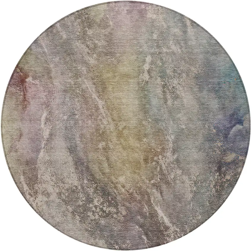 8' Beige And Gray Round Abstract Washable Indoor Outdoor Area Rug Photo 5