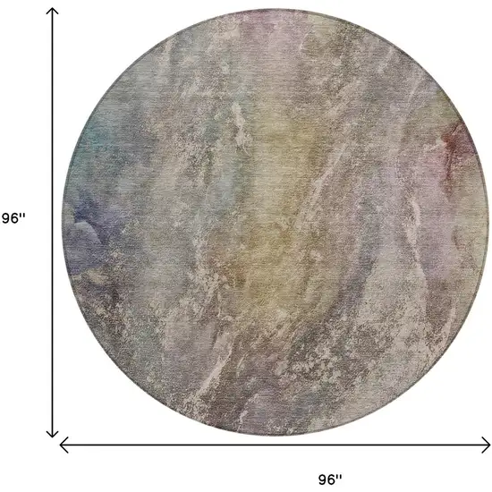 8' Beige And Gray Round Abstract Washable Indoor Outdoor Area Rug Photo 3