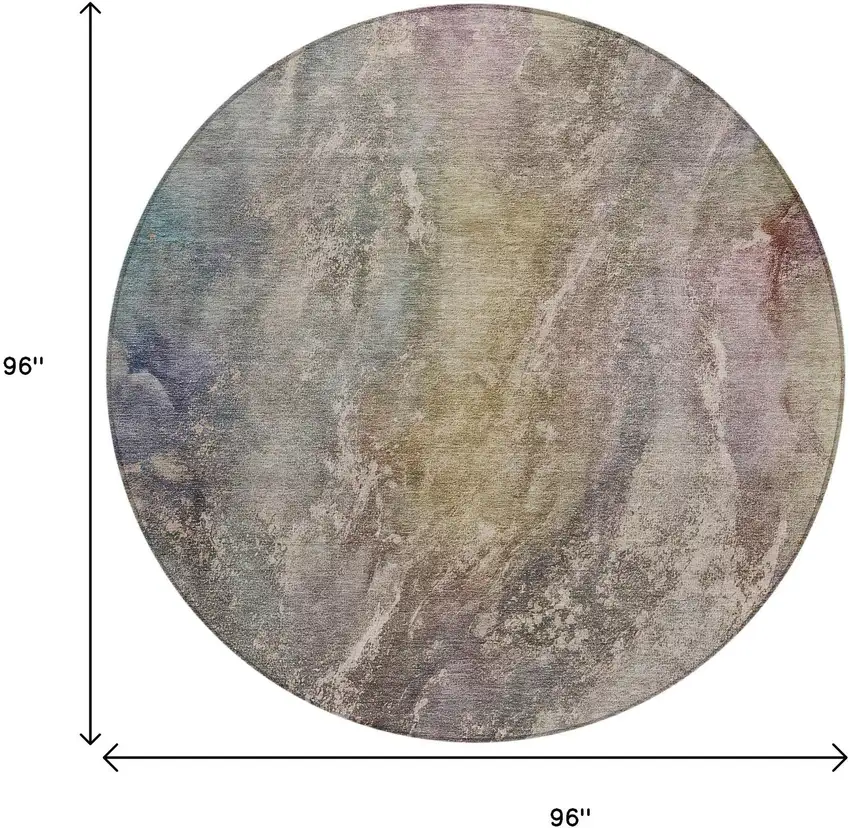 8' Beige And Gray Round Abstract Washable Indoor Outdoor Area Rug Photo 3