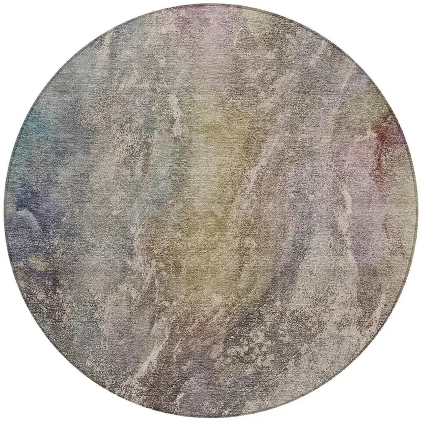 8' Beige And Gray Round Abstract Washable Indoor Outdoor Area Rug Photo 4