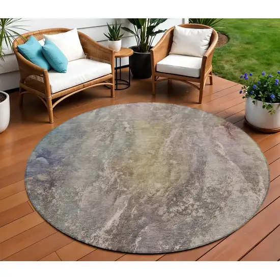 8' Beige And Gray Round Abstract Washable Indoor Outdoor Area Rug Photo 1