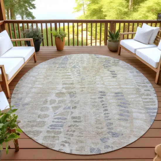 8' Beige And Gray Round Abstract Washable Indoor Outdoor Area Rug Photo 4