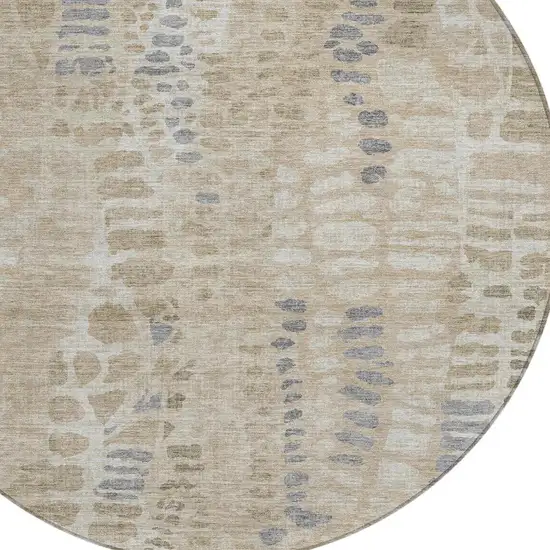 8' Beige And Gray Round Abstract Washable Indoor Outdoor Area Rug Photo 2
