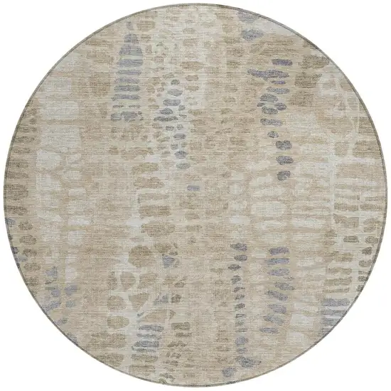 8' Beige And Gray Round Abstract Washable Indoor Outdoor Area Rug Photo 3