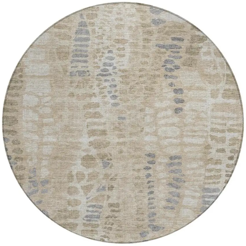 8' Beige And Gray Round Abstract Washable Indoor Outdoor Area Rug Photo 3