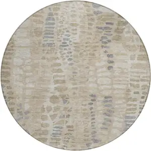 Photo of 8' Beige And Gray Round Abstract Washable Indoor Outdoor Area Rug