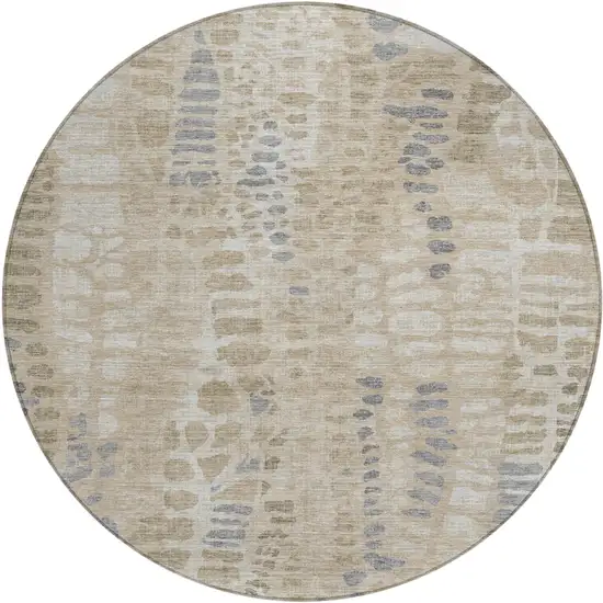 8' Beige And Gray Round Abstract Washable Indoor Outdoor Area Rug Photo 1