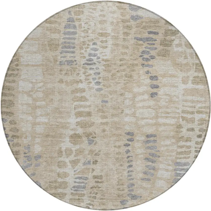 8' Beige And Gray Round Abstract Washable Indoor Outdoor Area Rug Photo 1