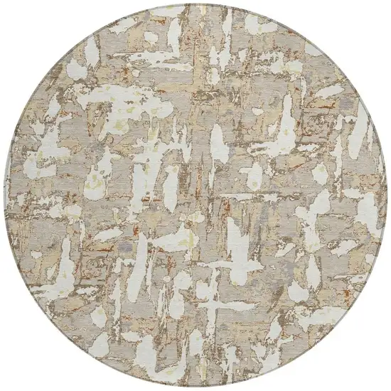 8' Beige And Gray Round Abstract Washable Indoor Outdoor Area Rug Photo 6