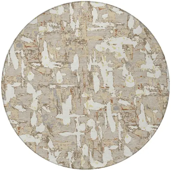 8' Beige And Gray Round Abstract Washable Indoor Outdoor Area Rug Photo 4