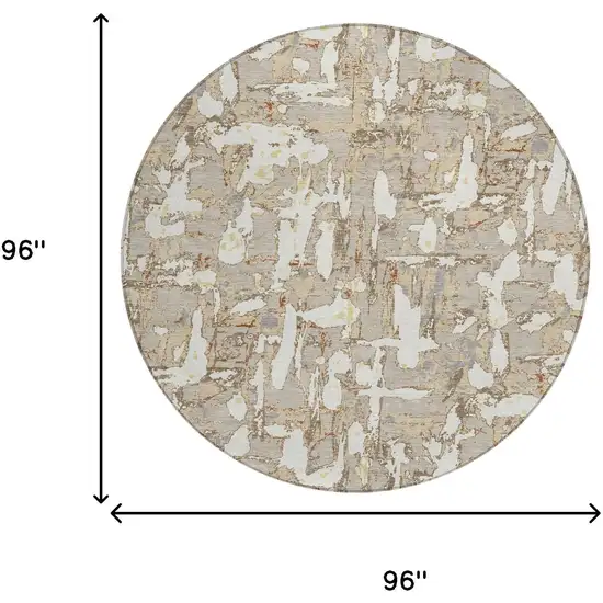8' Beige And Gray Round Abstract Washable Indoor Outdoor Area Rug Photo 9