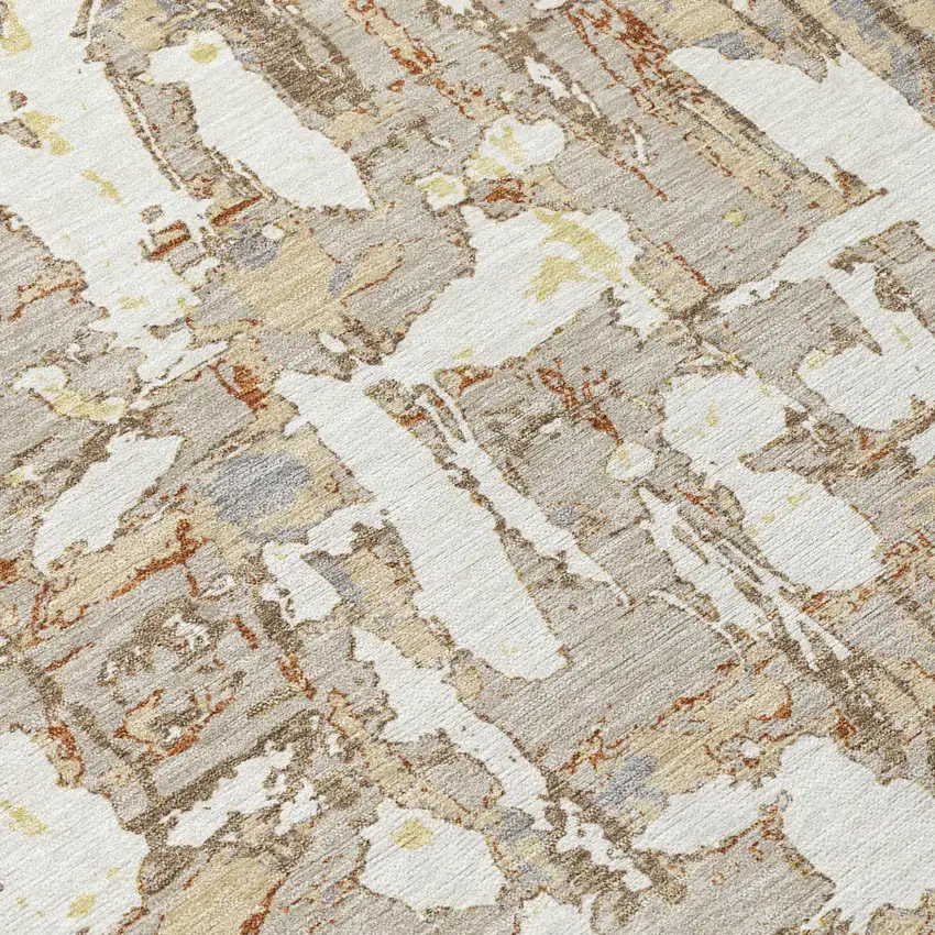 8' Beige And Gray Round Abstract Washable Indoor Outdoor Area Rug Photo 8