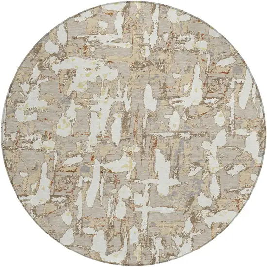 8' Beige And Gray Round Abstract Washable Indoor Outdoor Area Rug Photo 2