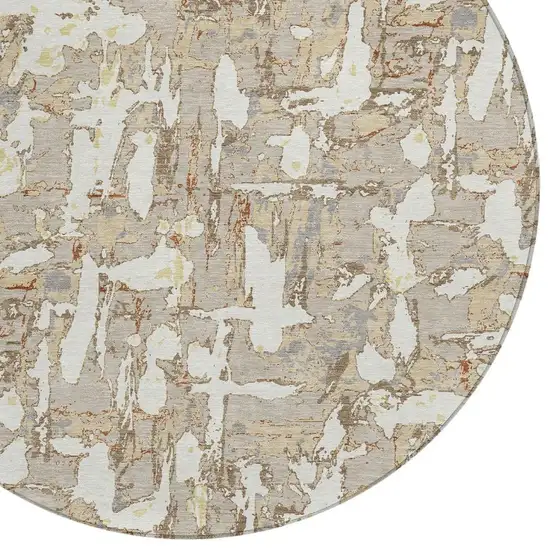 8' Beige And Gray Round Abstract Washable Indoor Outdoor Area Rug Photo 5