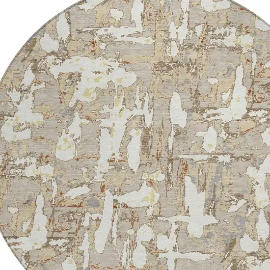8' Beige And Gray Round Abstract Washable Indoor Outdoor Area Rug Photo 3