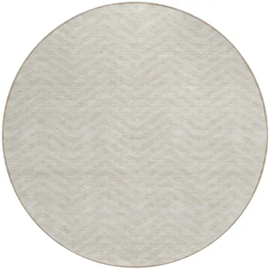 8' Beige And Gray Round Chevron Washable Indoor Outdoor Area Rug Photo 2