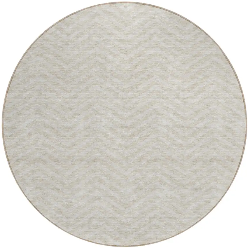 8' Beige And Gray Round Chevron Washable Indoor Outdoor Area Rug Photo 2