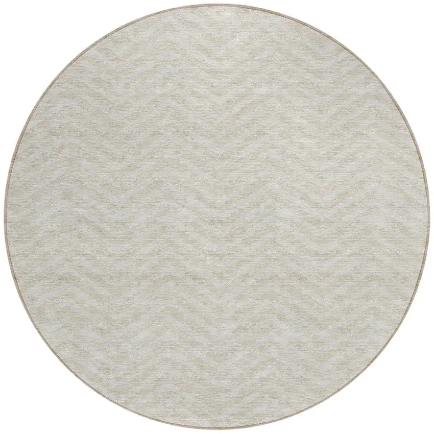 8' Beige And Gray Round Chevron Washable Indoor Outdoor Area Rug Photo 5