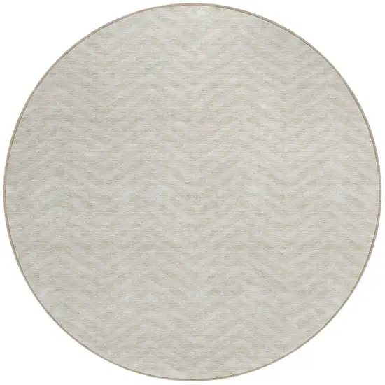 8' Beige And Gray Round Chevron Washable Indoor Outdoor Area Rug Photo 5
