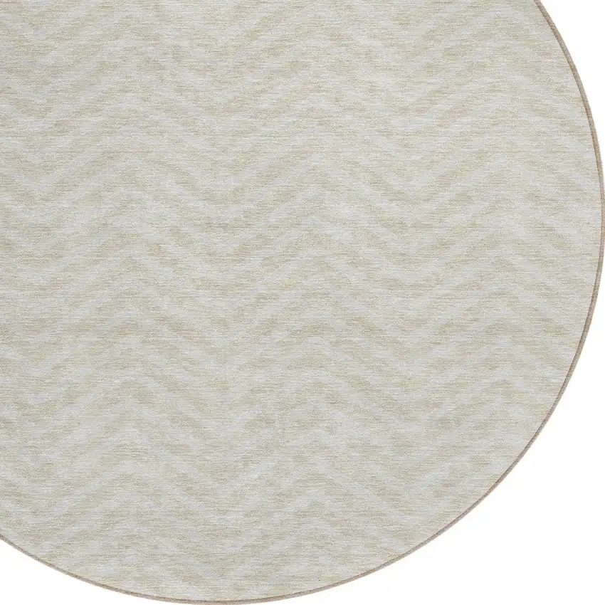 8' Beige And Gray Round Chevron Washable Indoor Outdoor Area Rug Photo 4