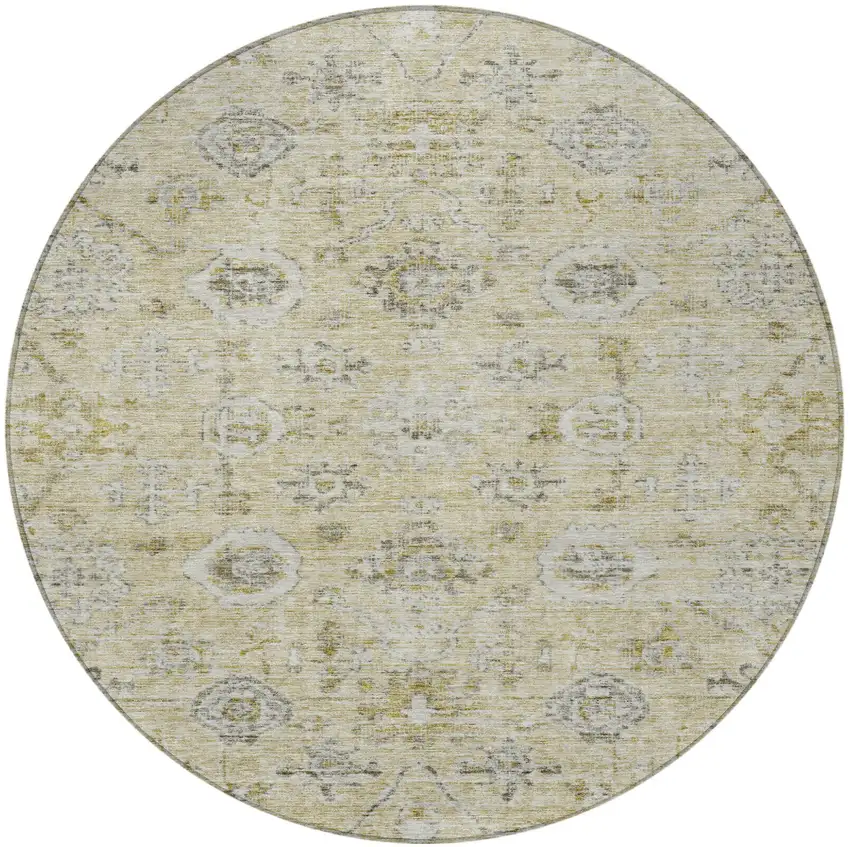 8' Beige And Gray Round Damask Washable Indoor Outdoor Area Rug Photo 6