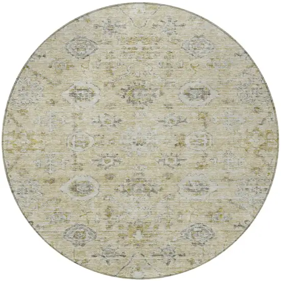 8' Beige And Gray Round Damask Washable Indoor Outdoor Area Rug Photo 6