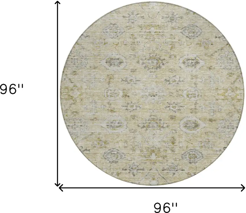 8' Beige And Gray Round Damask Washable Indoor Outdoor Area Rug Photo 9