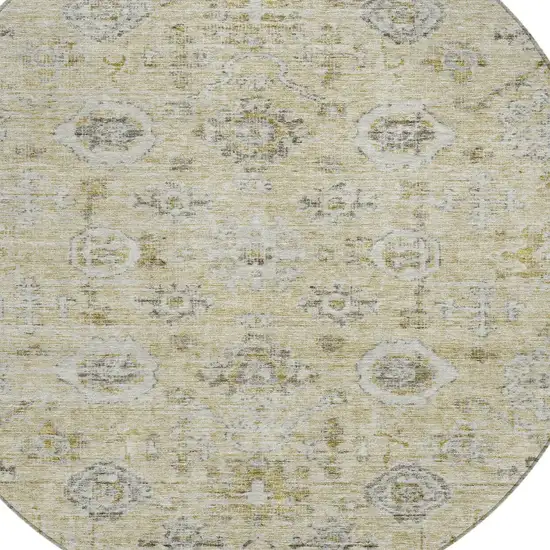 8' Beige And Gray Round Damask Washable Indoor Outdoor Area Rug Photo 5