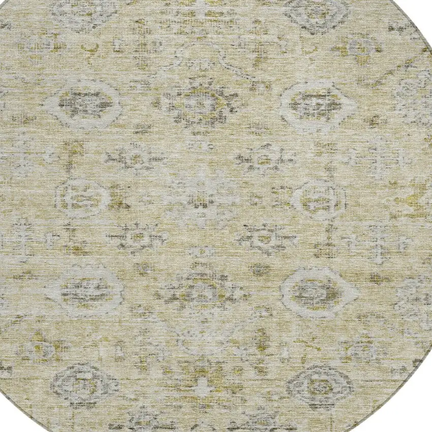 8' Beige And Gray Round Damask Washable Indoor Outdoor Area Rug Photo 5