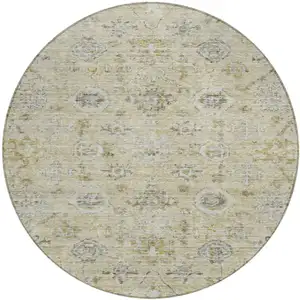 Photo of 8' Beige And Gray Round Damask Washable Indoor Outdoor Area Rug