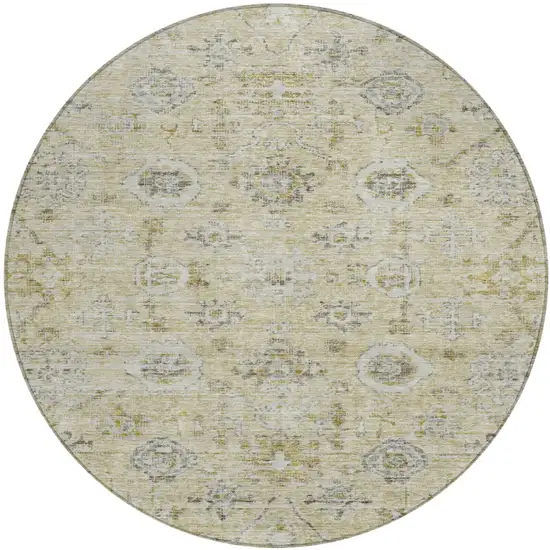 8' Beige And Gray Round Damask Washable Indoor Outdoor Area Rug Photo 2