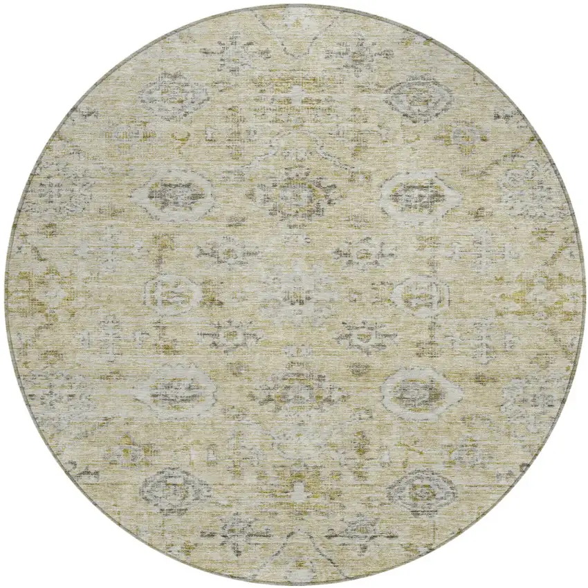 8' Beige And Gray Round Damask Washable Indoor Outdoor Area Rug Photo 2