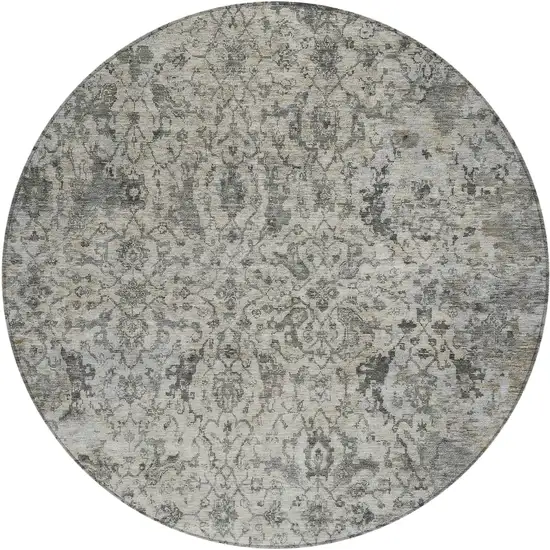 8' Beige And Gray Round Damask Washable Indoor Outdoor Area Rug Photo 1