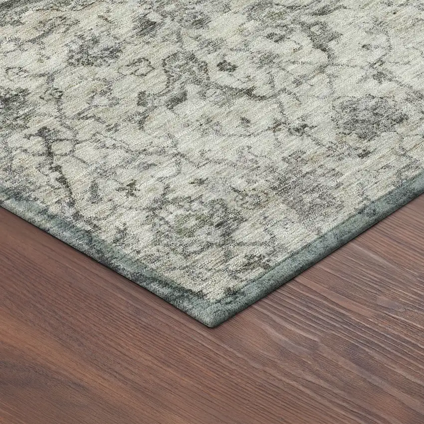 8' Beige And Gray Round Damask Washable Indoor Outdoor Area Rug Photo 8