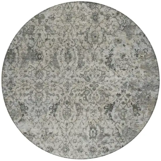 8' Beige And Gray Round Damask Washable Indoor Outdoor Area Rug Photo 2