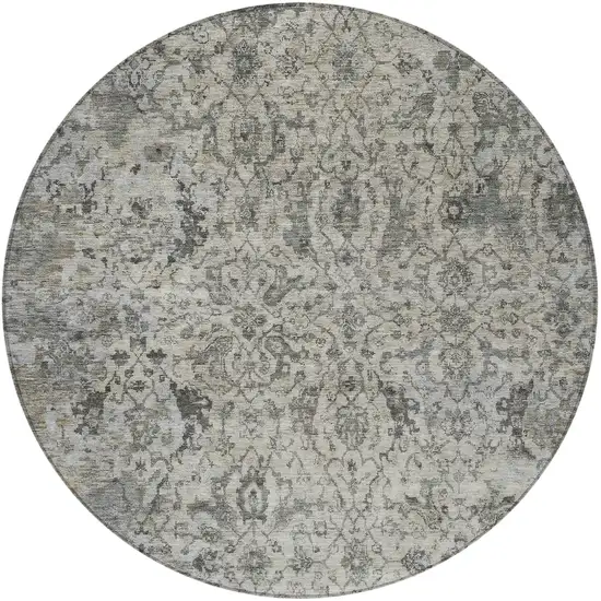 8' Beige And Gray Round Damask Washable Indoor Outdoor Area Rug Photo 3