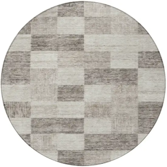 8' Beige And Gray Round Geometric Washable Indoor Outdoor Area Rug Photo 6