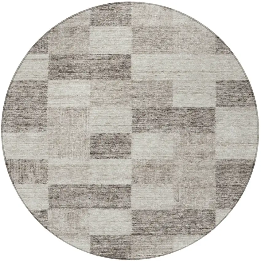 8' Beige And Gray Round Geometric Washable Indoor Outdoor Area Rug Photo 6