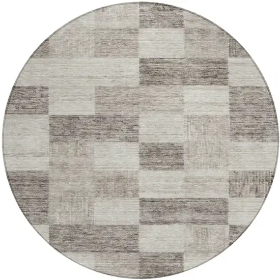 8' Beige And Gray Round Geometric Washable Indoor Outdoor Area Rug Photo 2