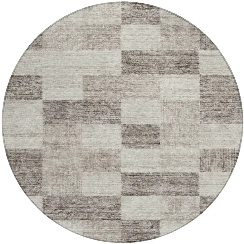 8' Beige And Gray Round Geometric Washable Indoor Outdoor Area Rug Photo 2