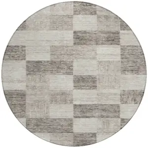 Photo of 8' Beige And Gray Round Geometric Washable Indoor Outdoor Area Rug